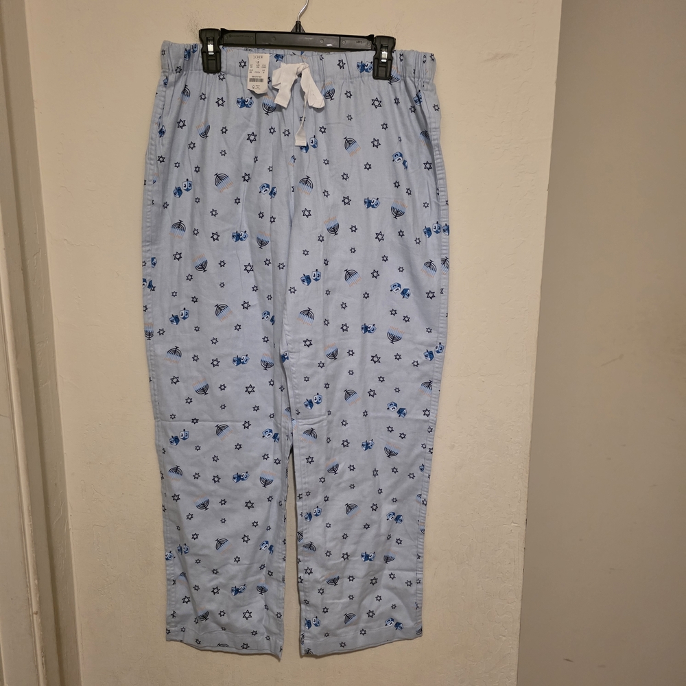 J.Crew Men's Hanukkah Graphic Print Pajama Pants Light Blue M Cotton Drawstring